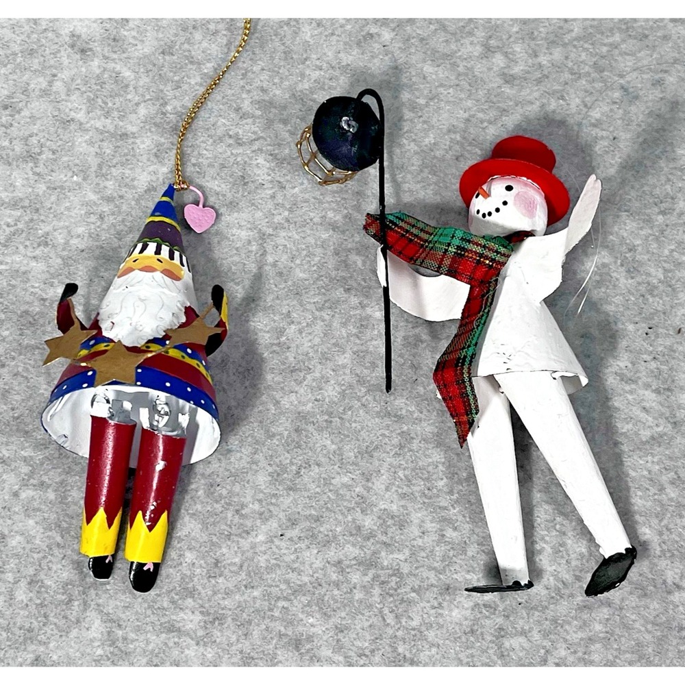 Holiday Metal Christmas Ornaments Snowman Santa Tin Hanging Tree Decor READ